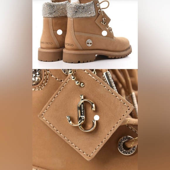 NEW JIMMY CHOO X TIMBERLAND Suede Crystal Encrusted Brown Classic Hiking Boot 6 - Picture 1 of 7